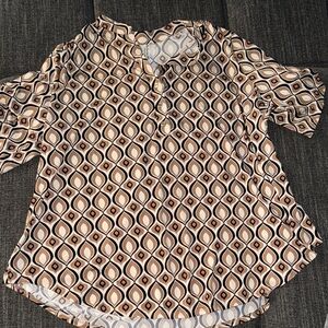 Geometric Patterned Beige and Brown Women's Top